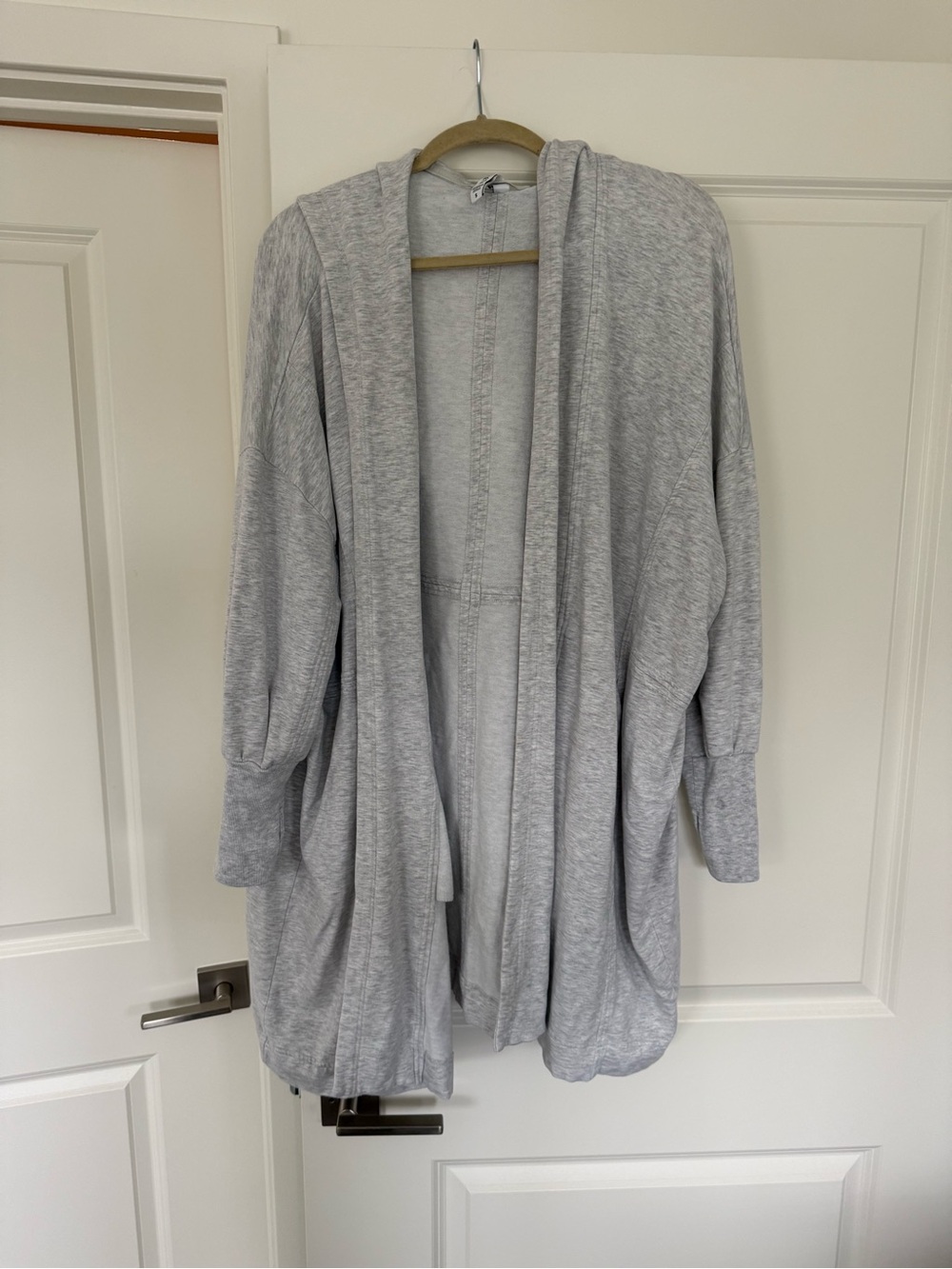 Athleta Heather Gray Hooded Open-Front Cardigan
